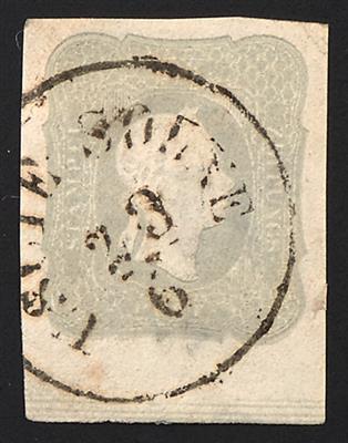 gestempelt - Österr. Nr. 23 hellgrau mit 6 mm unterem Bogenrand und Randleiste (Striche), Teilstempel USCIE SOLNE - Stamps