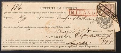 Poststück - Lombardei 1850 - Retour - Recepisse mit 30 Cent. (Nr. 4 H III/breitrandig) von   MILANO nach Venezia, - Briefmarken