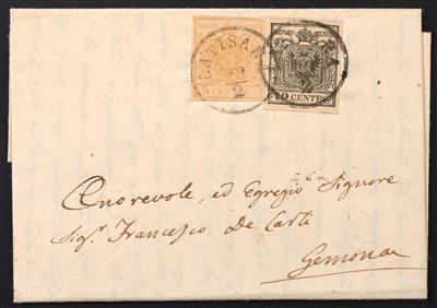 Poststück - Lombardei Nr. 1 ockergelb + 2 H Ia (vollrandig) mit Stpl. LATISANA nach Gemona, - Známky