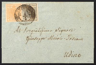 Poststück - Lombardei-Venetien Nr. 1 hellockergelb + 2 H Ia scwarz, - Briefmarken