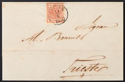 Poststück - Österr. Frühverwendung 1850: Nr. 3 H I vollrandig auf Falt-Briefhülle mit Stempel "FIUME 11/6 1850" - Známky