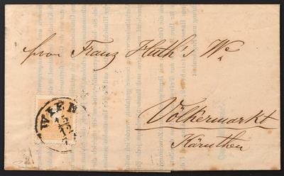 Poststück - Österr. Nr. 10 II hellorange auf Drucksache von WIEN nach Völkermarkt vom 15.12.1860, - Stamps