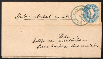 Poststück - Österreich Nr. 22 blau, auf kleinformatiger Faltbriefhülle (Siegel entfernt) mit bläulich-schwarzem - Francobolli