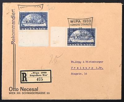 Poststück - Österreich WIPA glatt (2) beides Randstücke mit Künstlerhaus gestempelt vom 23.06.1933 = Ersttag - Známky