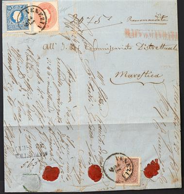 Poststück - Venetien Nr. 11 II + 12 anschriftseitig + Nr. 10 II siegelseitig als Mischfrankatur - Známky