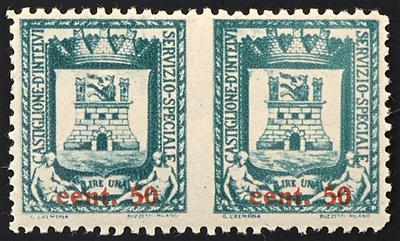 * - Italien Lokalausgabe Castiglione D'intelvi (1945) Sassone Nr. 18 a (50 Cent auf 1 Lire) im Paar Mitte ungezähnt, - Briefmarken