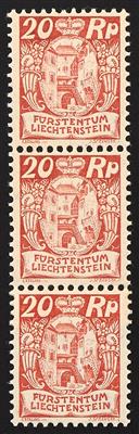 **/Poststück - Liechtenstein Nr. 68 R und 70 R = Rollenmarken je im senkrechten Dreierstreifen mit Klebestelle, - Francobolli