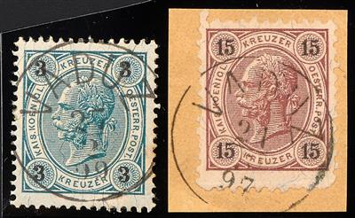 Poststück/Briefstück/gestempelt - Liechtenstein Vorläufer Ausgabe 1890/1891 Kleine Partie und zwar Nr. 53 auf zwei Poststück, - Známky