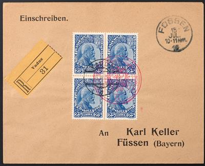 Poststück - Liechtenstein N. 1 x/3 x, sieben Poststück - Briefmarken