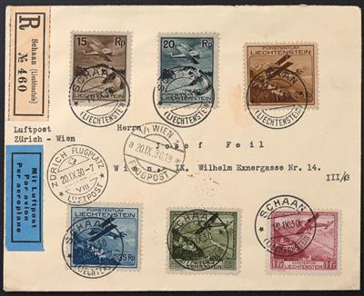 Poststück - Liechtenstein Nr. 108/13 (Flug) auf rekommandiertem Flug Poststück nach Wien, - Briefmarken