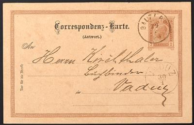 Poststück - Liechtenstein Vorläufer Ausgabe 1890/1891 Ganzsachen Postkarte 2 Kreuzer (mit kurzem "s", - Francobolli
