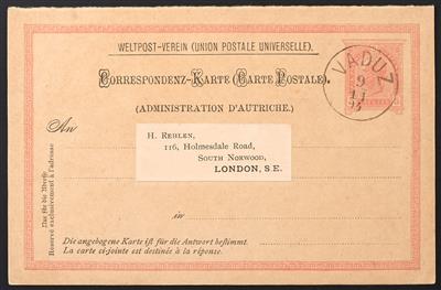 Poststück - Liechtenstein Vorläufer Ausgabe 1890/1891 Weltpostverein Ganzsachen Postkarte 5 Kreuzer rot, Frageteil - Známky