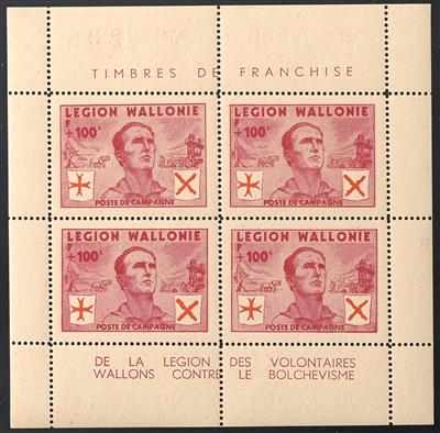 ** - D. Bes. II. Weltkrieg Private Ausgaben Belgien Wallonische Legion Nr. I/IV je im Kleinbogen zu 4 Marken, - Briefmarken