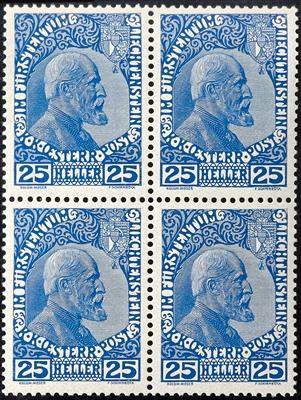 ** - Liechtenstein Nr. 1x/3x (Kreidepapier) in PrachtViererblöcken (3 Viererblöcke), - Briefmarken
