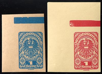 ** - Österr. 1919/20 - Freim. Ausg. 3 Heller bis 1 K rot u. blau, - Briefmarken
