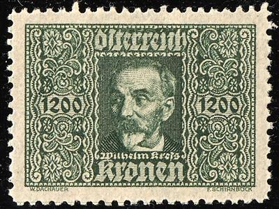 (*) - Österr. 1922 - 1200 Kronen Kreßflug Farbprobe in Dunkelolivgrün "zweit bekanntes Exemplar", - Briefmarken