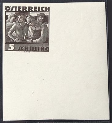 ** - Österr. Nr. 586 U und 587 U (Trachten I - 3 und 5 Schilling) je von der rechten unteren BOGENECKE - Známky