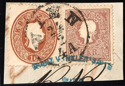 Briefstück - Österr. Nr. 14 II + 21 als Mischfrankatur - Stamps