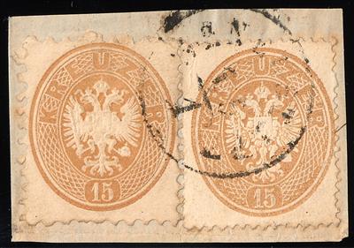 Briefstück - Österr. Nr. 28 + 34 als Mischfrankatur - Stamps
