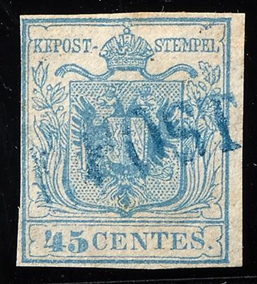 gestempelt - Lombardei Venetien Nr. 5 H I himmelblau "Tiefe 45" - Briefmarken