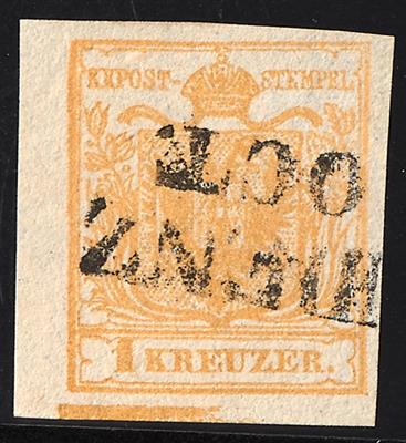 gestempelt - Österr. Nr. 1 H Ia orangeocker, großer Balkenteil unten links - Briefmarken
