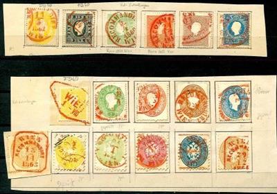 gestempelt - Österreichische Rotstempel auf den Ausg. 1858/1864, - Briefmarken