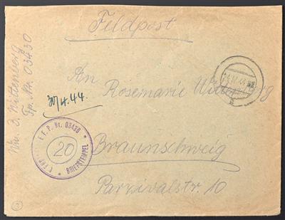 Poststück - 2 Karten von Häftlingen im KZ Sangershausen vom 19.9. 1944 (Block 25) bzw. vom 25.1. 1945 (Block 4), - Známky