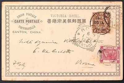 Poststück - China um 1902 - Karte von Canton über Hongkong nach Rom, - Známky