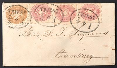 Poststück - Österr. Nr. 26 (3) + 34 als 30 Kreuzer - MehrfachMischfrankatur - Briefmarken