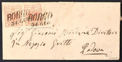 Poststück - Österr. Nr. 3 M Gravurtypen 2-2 + 2-1 waagr. Paar auf kleinformatiger Briefhülle von Borgo nach Padua, - Francobolli