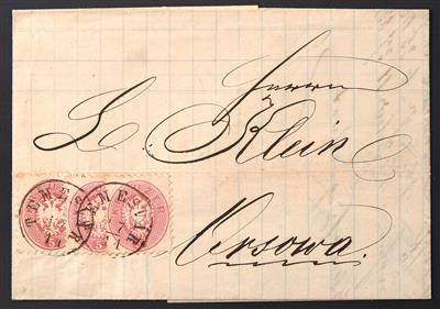 Poststück - Österr. Nr. 32 (3 Stück) Treppenfrankatur mit Stempeln TEMESVAR auf Faltbrief nach Orsova vom 17.11.1865, - Briefmarken