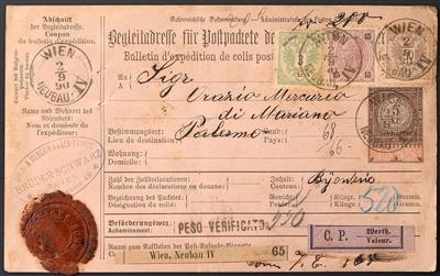 Poststück - Österr. Nr. 49 b (50 Kreuzer 1883 braunlila) + 45 + 56 (15 Kreuzer 1890) als Mischfrankatur - Francobolli