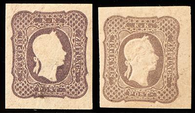 * - Österr. Fellner ND 1885 der Zeitungsmarke 1861 (extrem dunkle Nuance) und ND 1886, - Stamps
