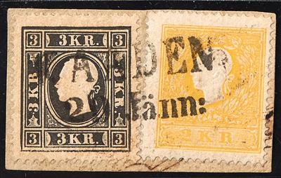 Briefstück - Österr. Nr. 10 I + 11 I als patriotische Frankatur auf Briefstück mit Stempel KAADEN, - Francobolli