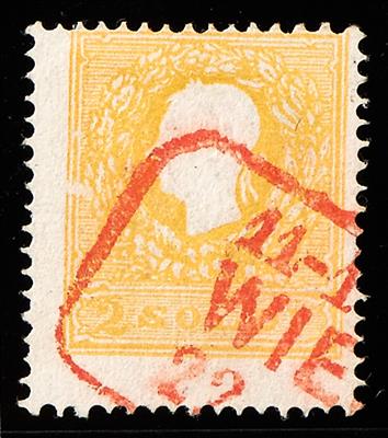 gestempelt - Lombardei-Venetien Nr. 6 II mit rotem Österreich Kastenstempel WIEN - Známky