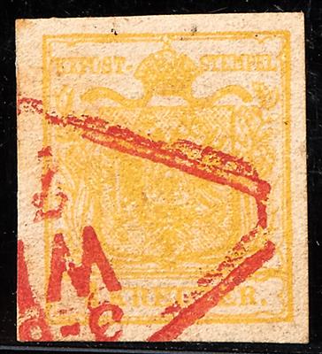 gestempelt - Nr. 1M mit rotem Rhomben- Teilstempel von Wien, - Francobolli