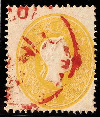 gestempelt - Österr. Nr. 18 (2 Kreuzer gelb) mit Rotstempel, - Briefmarken