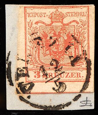 gestempelt - Österr. Nr. 3 M IIIa, oben tangiert, sonst breitbis überrandig, mit Lombardei-Venetien Stempel VENEZIA - Briefmarken