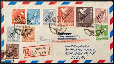 Poststück - Berlin Nr. 1/20 auf 2 rekommandierten Flugpostkuverts von Berlin 36 nach New York, - Briefmarken