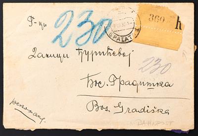 Poststück - Jugoslawien 1920 - Rekobrief von SPLIT 1/SPALATO 1 nach Bosn. Gradiska vom 7.8. 1920, - Známky