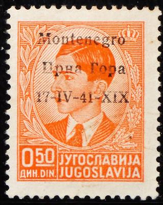 Europa Italien (*) - 1941 Montenegro: Freimarke 0,50 Din orange mit Aufdruck(Data "17-IV-41-XIX"), - Briefmarken