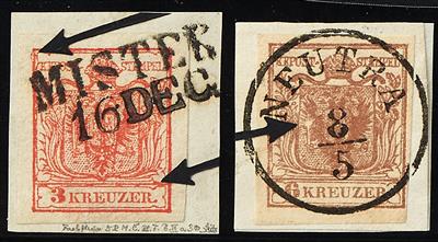 Ausgabe 1850 Briefstück/gestempelt - 27 Marken mit Plattenfehlern und Druck-Abarten, - Briefmarken