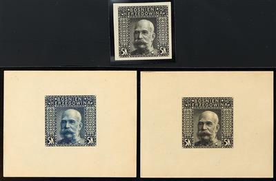 Bosnien (*) - 1906 Schwarzdruck Einzelproben ungezähnt im Kleinbogen-Format und als einzelne Bogenproben komplett, - Francobolli