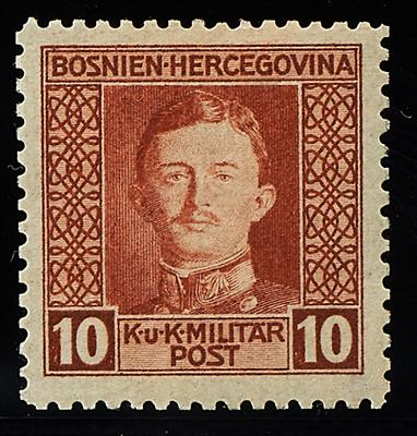 Bosnien **/* - 1917 Kaiser Karl 10 Heller braun und Viererblock 60 Heller lilarot, - Francobolli