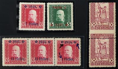 Bosnien **/*/gestempelt - 1915/16 Kleine Spezial-Sammlung mit vielen Aufdruck-Abarten, - Francobolli