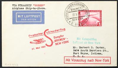Katapult Poststück - 1931 Zeppelin-Sondermarke 1 RM rot, - Briefmarken