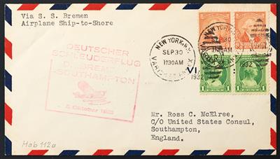 Katapult Poststück - 1932 Deutschland/USA: 4 schöne - Briefmarken