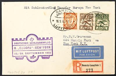 Katapult Poststück - 1933 Danzig: Recobrief mit allen Stempeln, - Briefmarken