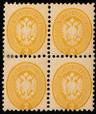Lombardei Ausg 1864 **/* - 2 Soldi gelb weite Zähnung im Viererblock, - Známky