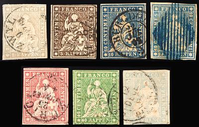 Schweiz gestempelt- 1854/62 Partie Freimarken"Strubel",79 Werte mit Typen, - Briefmarken